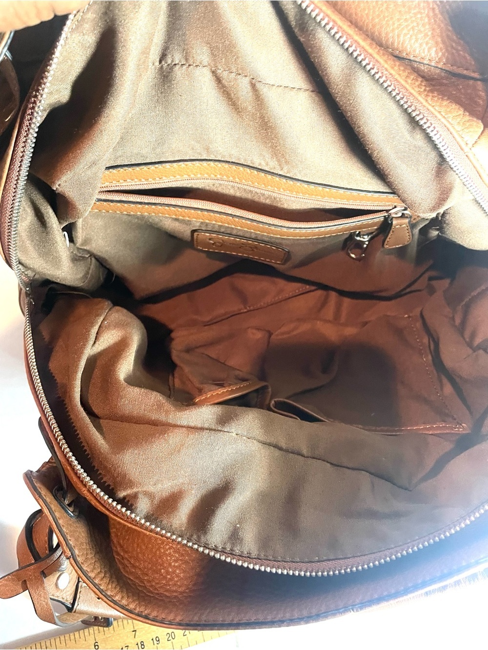 Jessica Simpson Cognac Faux Pebbled Leather Woven Boho Satchel Handbag - Picture 11 of 16